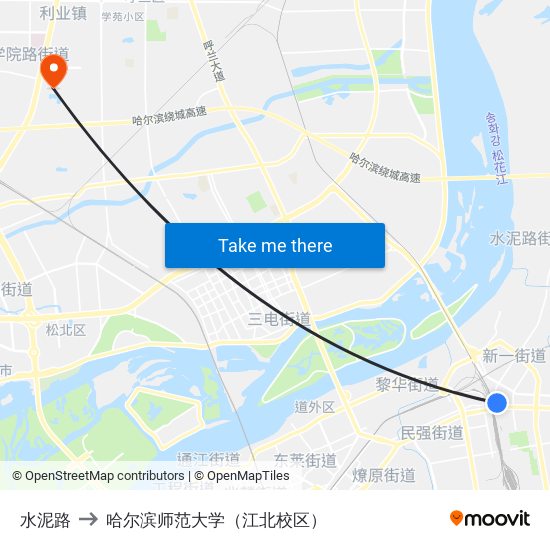 水泥路 to 哈尔滨师范大学（江北校区） map