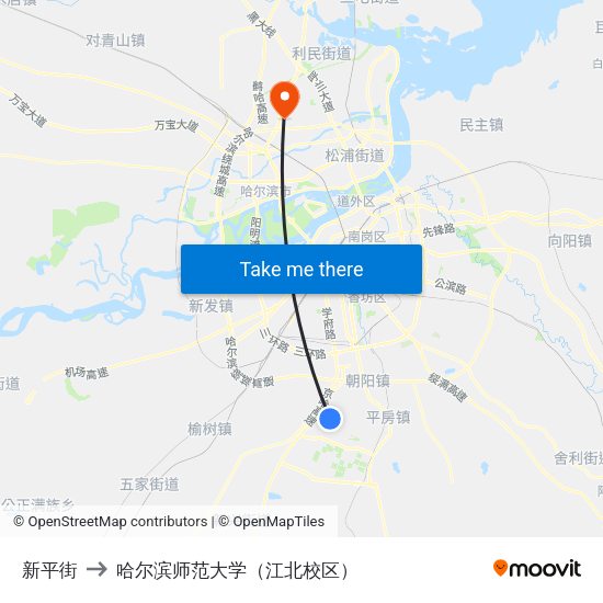 新平街 to 哈尔滨师范大学（江北校区） map
