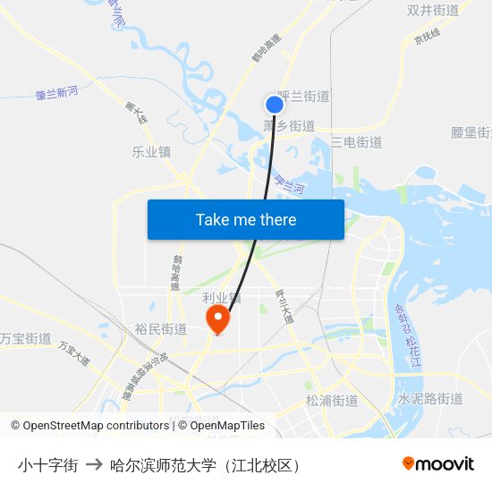 小十字街 to 哈尔滨师范大学（江北校区） map