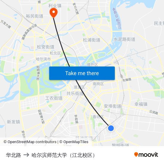 华北路 to 哈尔滨师范大学（江北校区） map