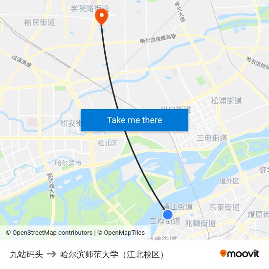 九站码头 to 哈尔滨师范大学（江北校区） map
