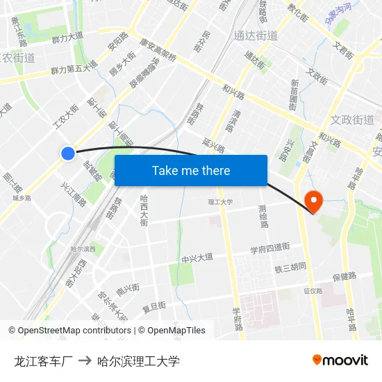 龙江客车厂 to 哈尔滨理工大学 map