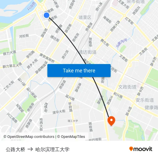 公路大桥 to 哈尔滨理工大学 map