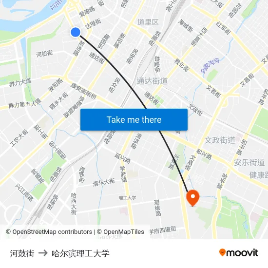 河鼓街 to 哈尔滨理工大学 map