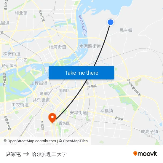 席家屯 to 哈尔滨理工大学 map