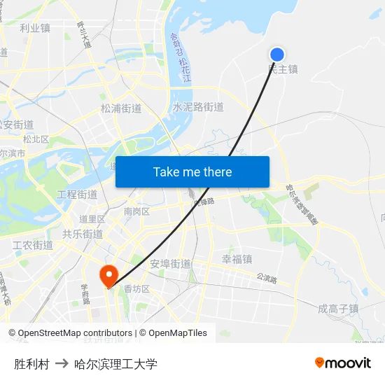 胜利村 to 哈尔滨理工大学 map