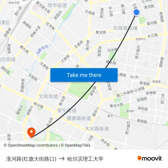 淮河路(红旗大街路口) to 哈尔滨理工大学 map