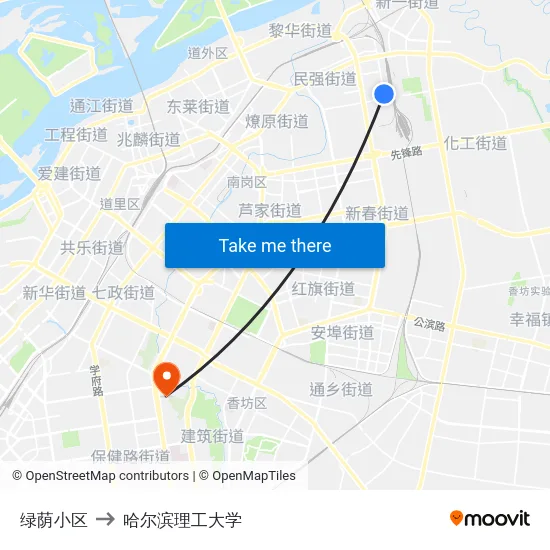 绿荫小区 to 哈尔滨理工大学 map