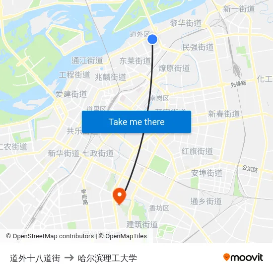 道外十八道街 to 哈尔滨理工大学 map