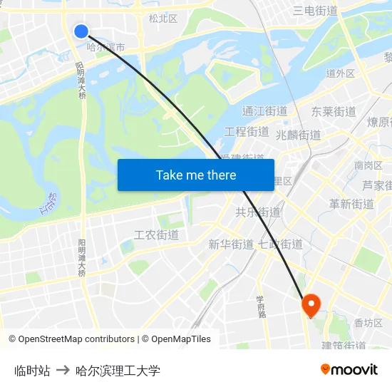 临时站 to 哈尔滨理工大学 map