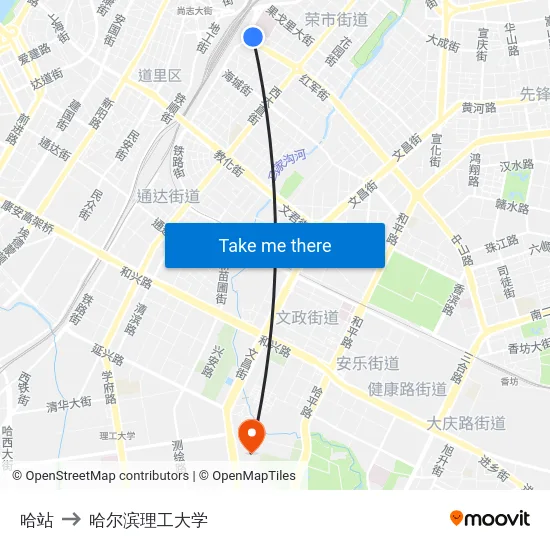 哈站 to 哈尔滨理工大学 map