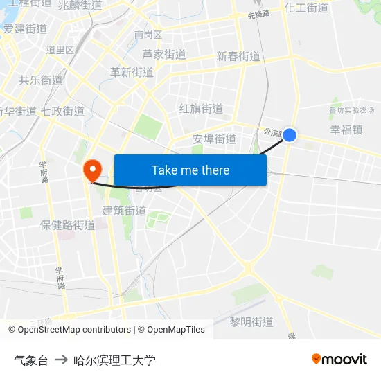 气象台 to 哈尔滨理工大学 map