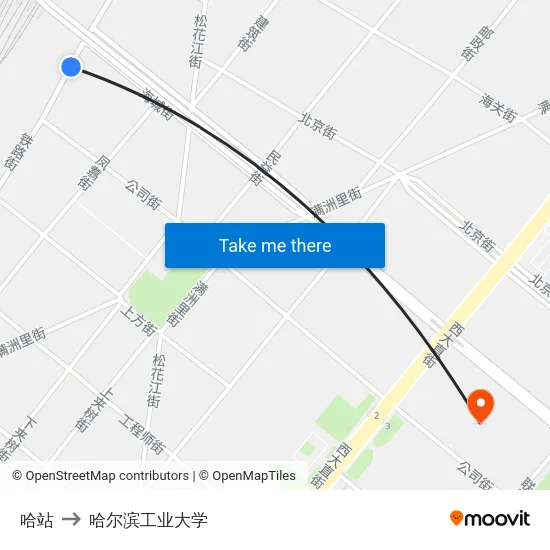 哈站 to 哈尔滨工业大学 map