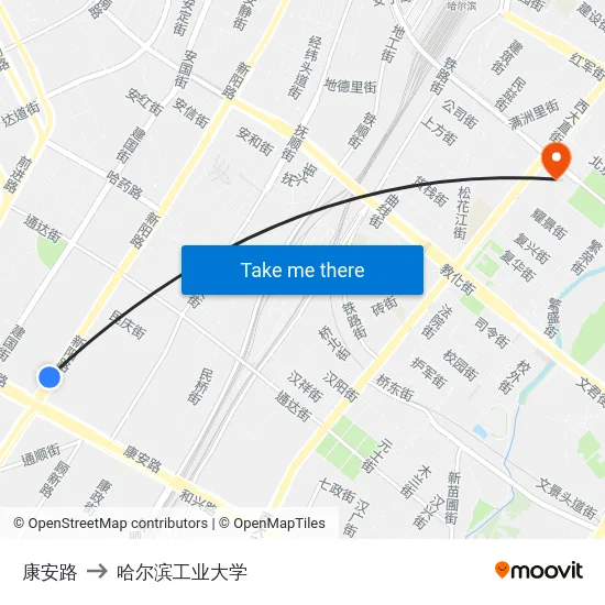 康安路 to 哈尔滨工业大学 map