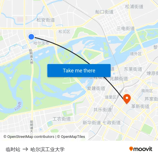 临时站 to 哈尔滨工业大学 map