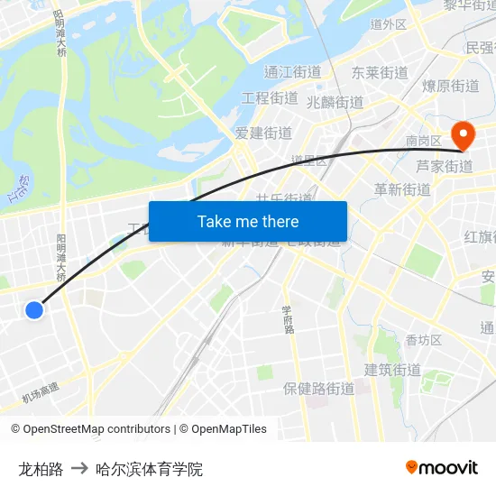 龙柏路 to 哈尔滨体育学院 map