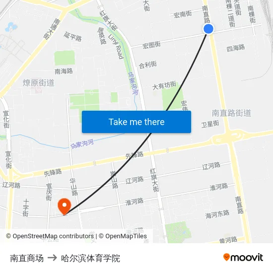 南直商场 to 哈尔滨体育学院 map