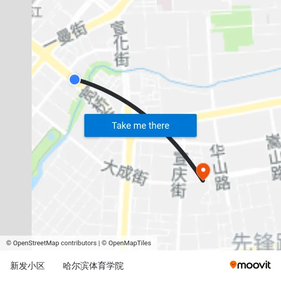 新发小区 to 哈尔滨体育学院 map