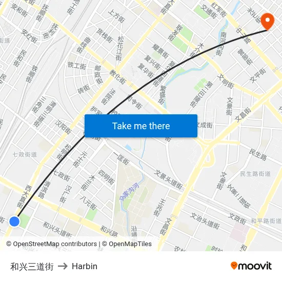 Hexing Third Street to Harbin map
