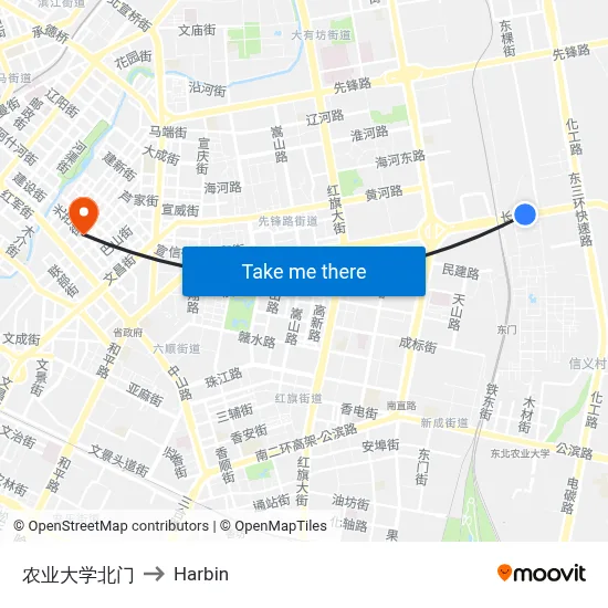 Agricultural University North Gate to Harbin map