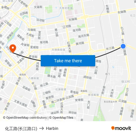 Huagong Road (Changjiang Road) to Harbin map