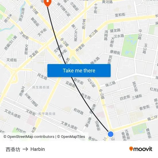 West Fragrant Square to Harbin map
