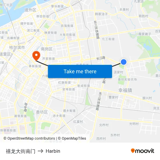 Xilong Street South Gate to Harbin map