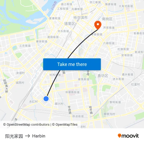 Sunshine Homes to Harbin map