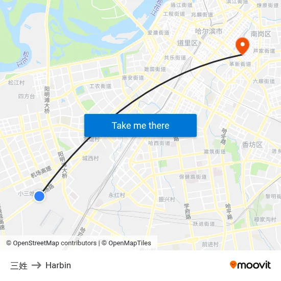 Sanxing to Harbin map