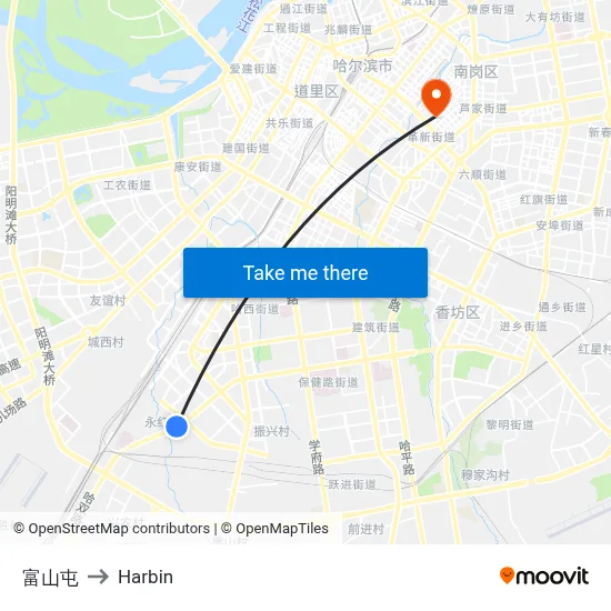 Fushan Village to Harbin map