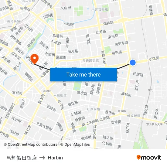 Changhui Holiday Hotel to Harbin map