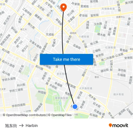 Xudong Street to Harbin map