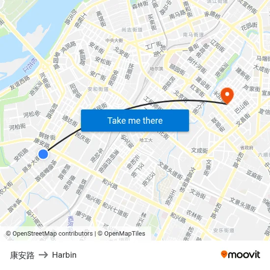 Kang'an Road to Harbin map