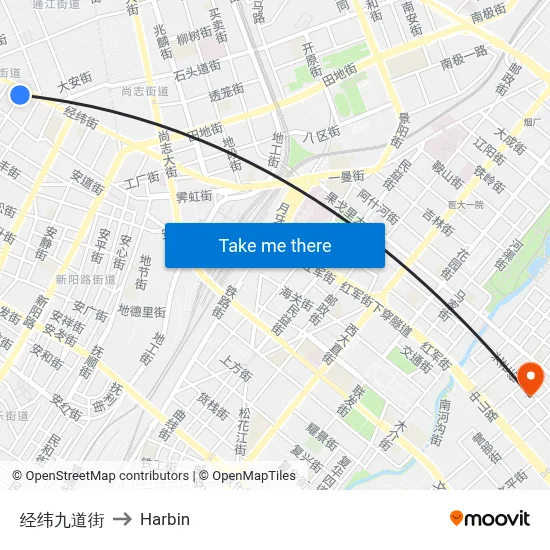 Jingwei 9th Street to Harbin map
