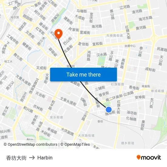 Xiangfang Street to Harbin map