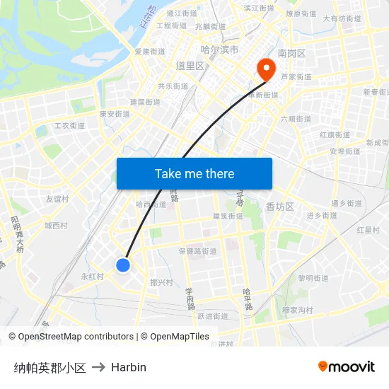 Napa Manor Community to Harbin map