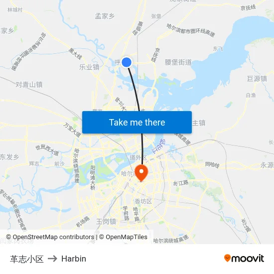 Gezhi Complex to Harbin map