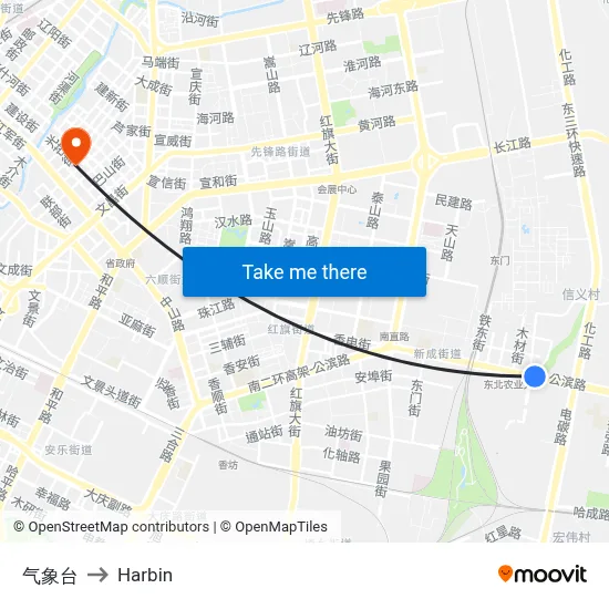 Meteorological Station to Harbin map