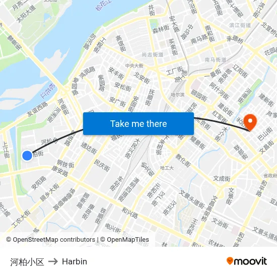 Hebai Residential Area to Harbin map