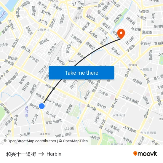 Hexing 11th Street to Harbin map