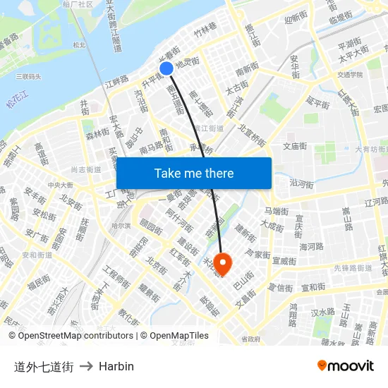 Daowai 7th Street to Harbin map