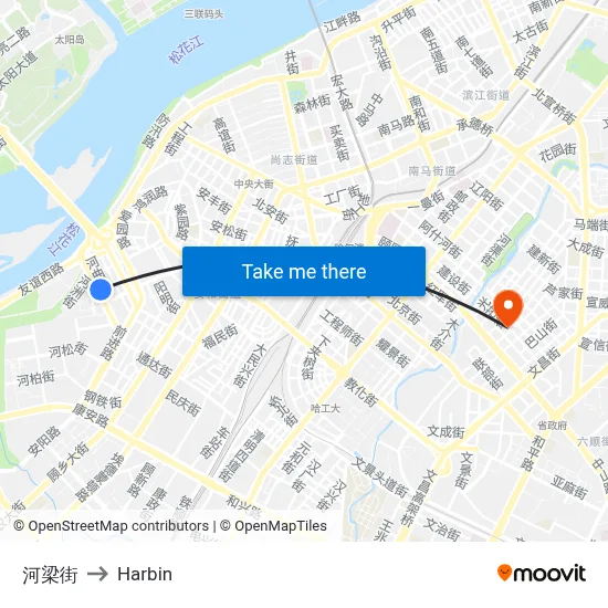 Heliang Street to Harbin map