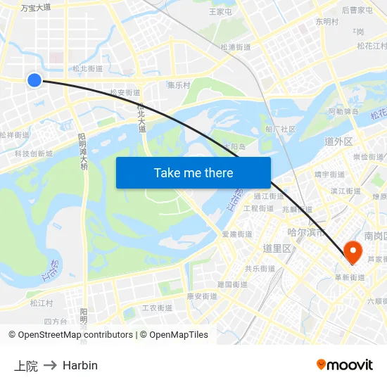 Shangyuan to Harbin map