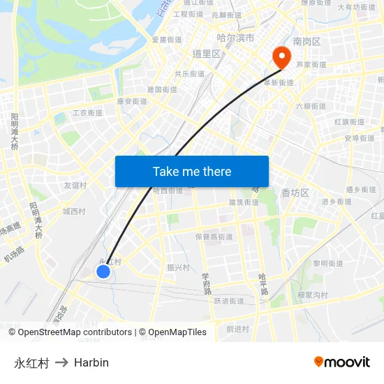 Yonghong Village to Harbin map
