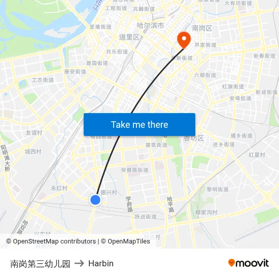 Nangang Third Kindergarten to Harbin map
