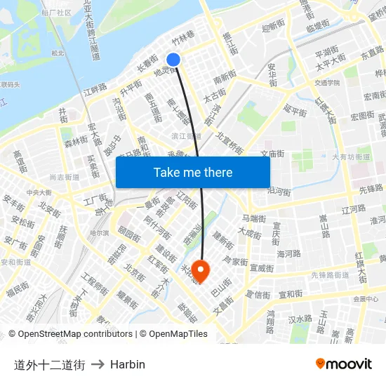 Daowai 12th Street to Harbin map