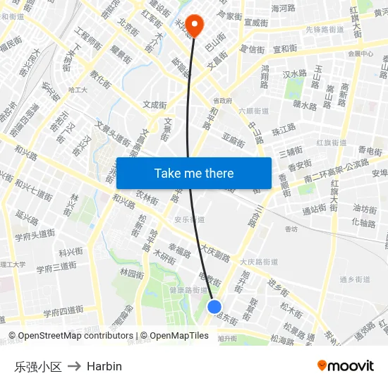 Leqiang Community to Harbin map