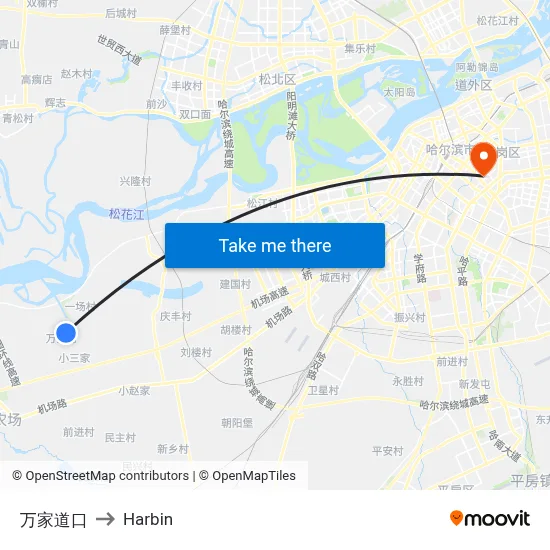Wanjia Crossing to Harbin map