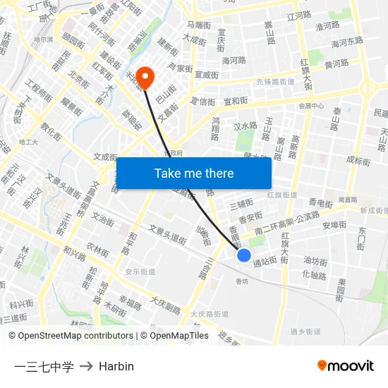 No. 137 Middle School to Harbin map