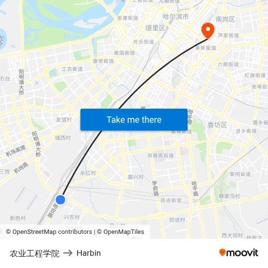 Agricultural Engineering College to Harbin map